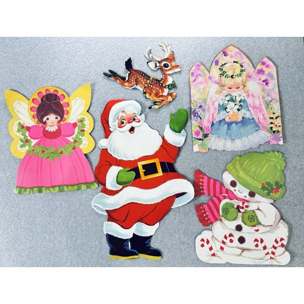 Vintage Die Cut Christmas Decorations Lot‎ Santa Snowman Reindeer Angel Dennison
